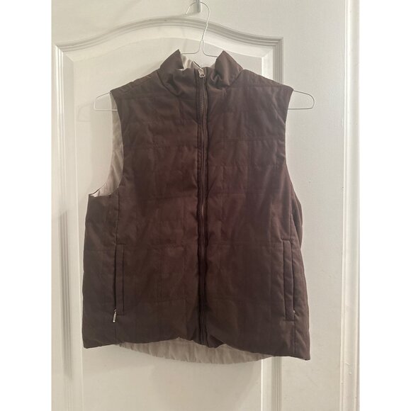 Kirkland Signature Reversible Quilted Vest Size XL Beige/Brown Polyester - Picture 3 of 7